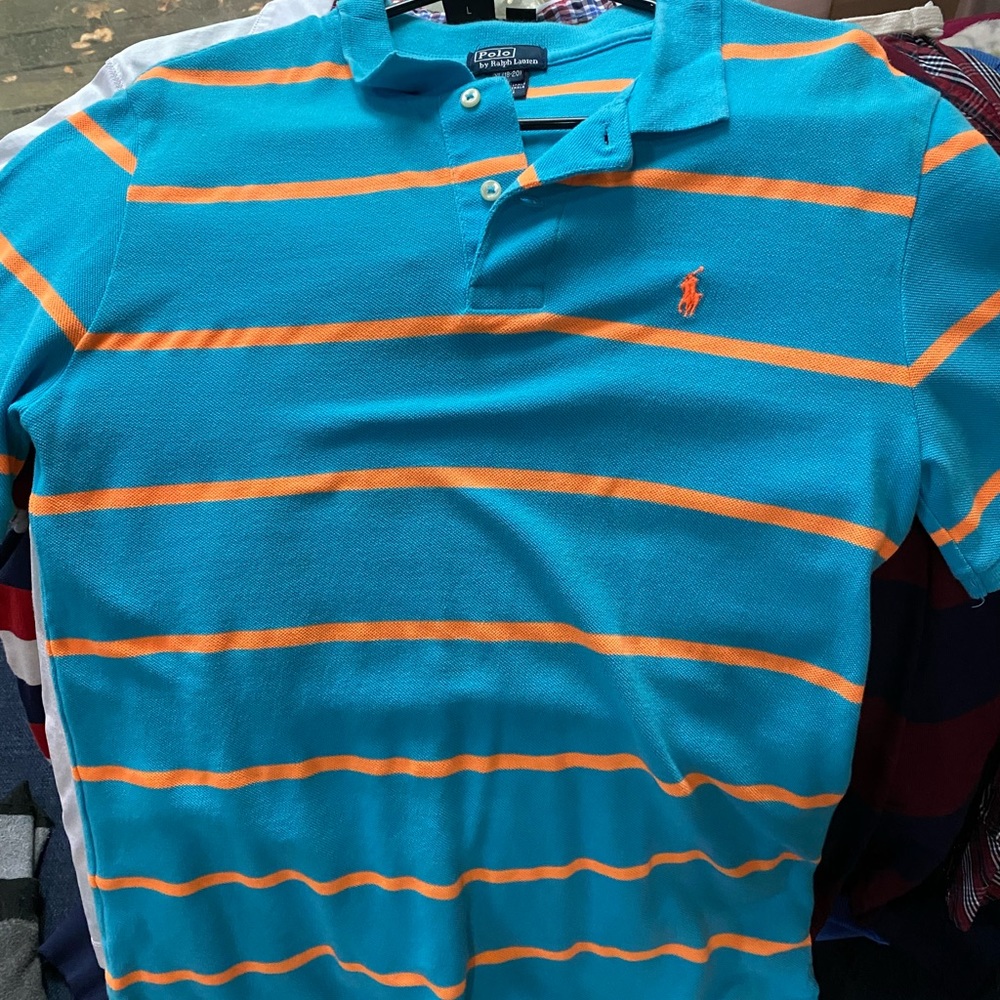 Aqua and orange stripe polo, boys XL